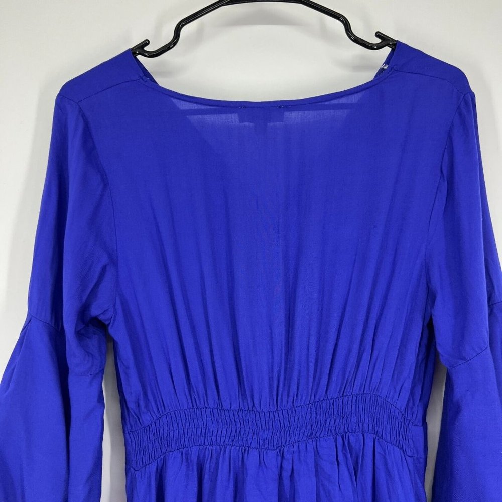 Umgee Dress Blue Ruffle Hi Lo Bell Sleeve V Neck Midi NWT - Picture 11 of 12